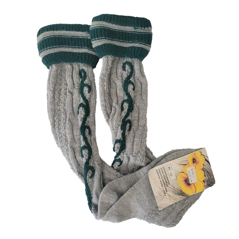 Kinder Trachtenkniebundstrumpf in Handstrickmuster und bestickter Ranke mit Umschlag
